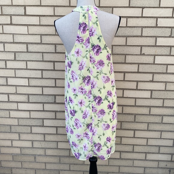❌DONATED❌Yellow Purple Floral High Neck Flowy Lined Dress - Picture 6 of 16